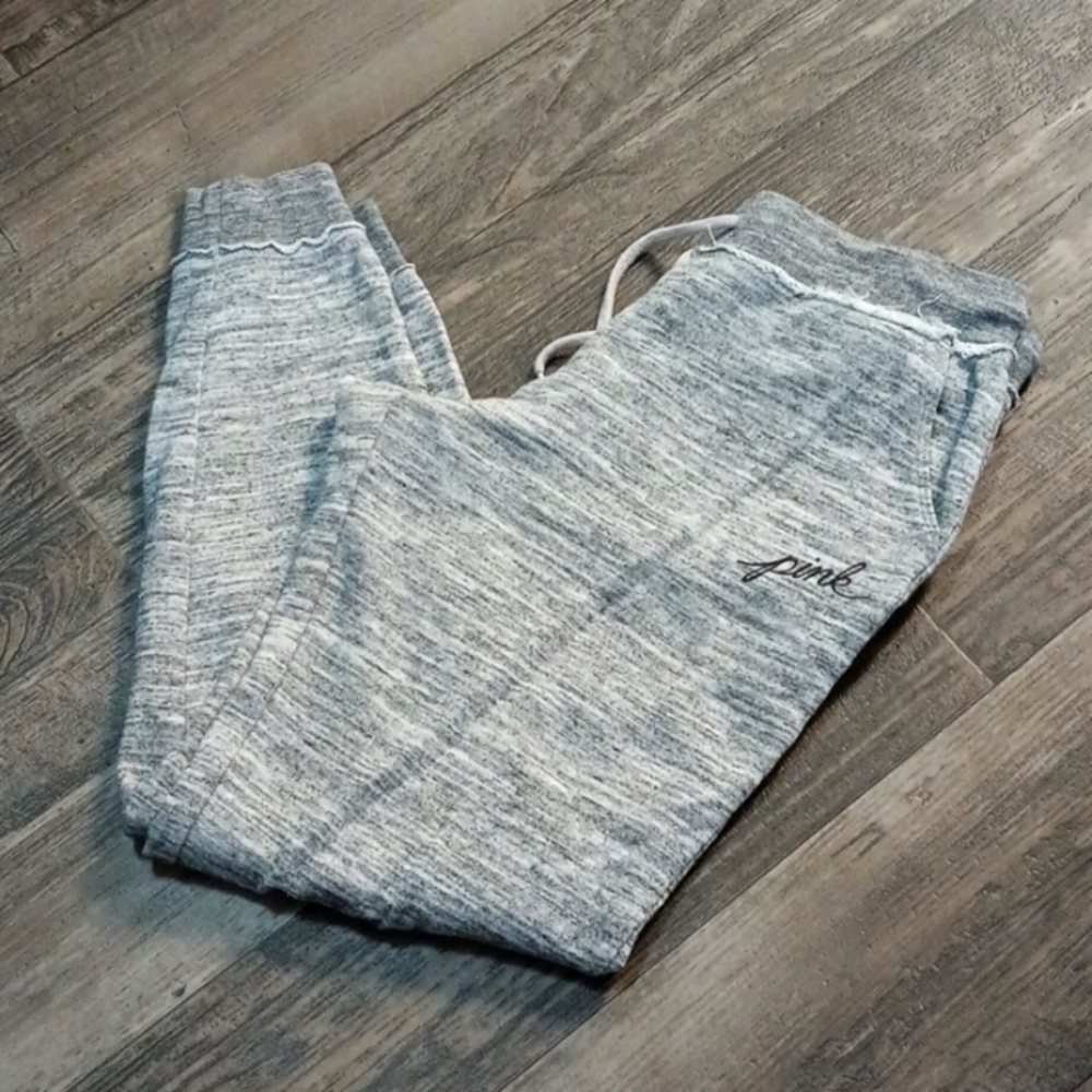 Victoria's Secret PINK Soft Black  and White Distressed Knit Joggers